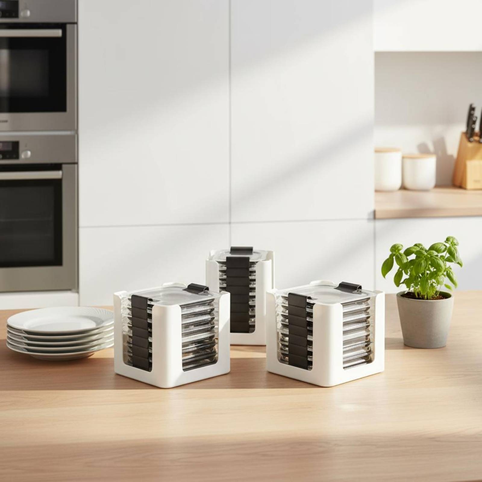 Food Storage Containers With Lids - Organizador de Tampas Retangular para 3